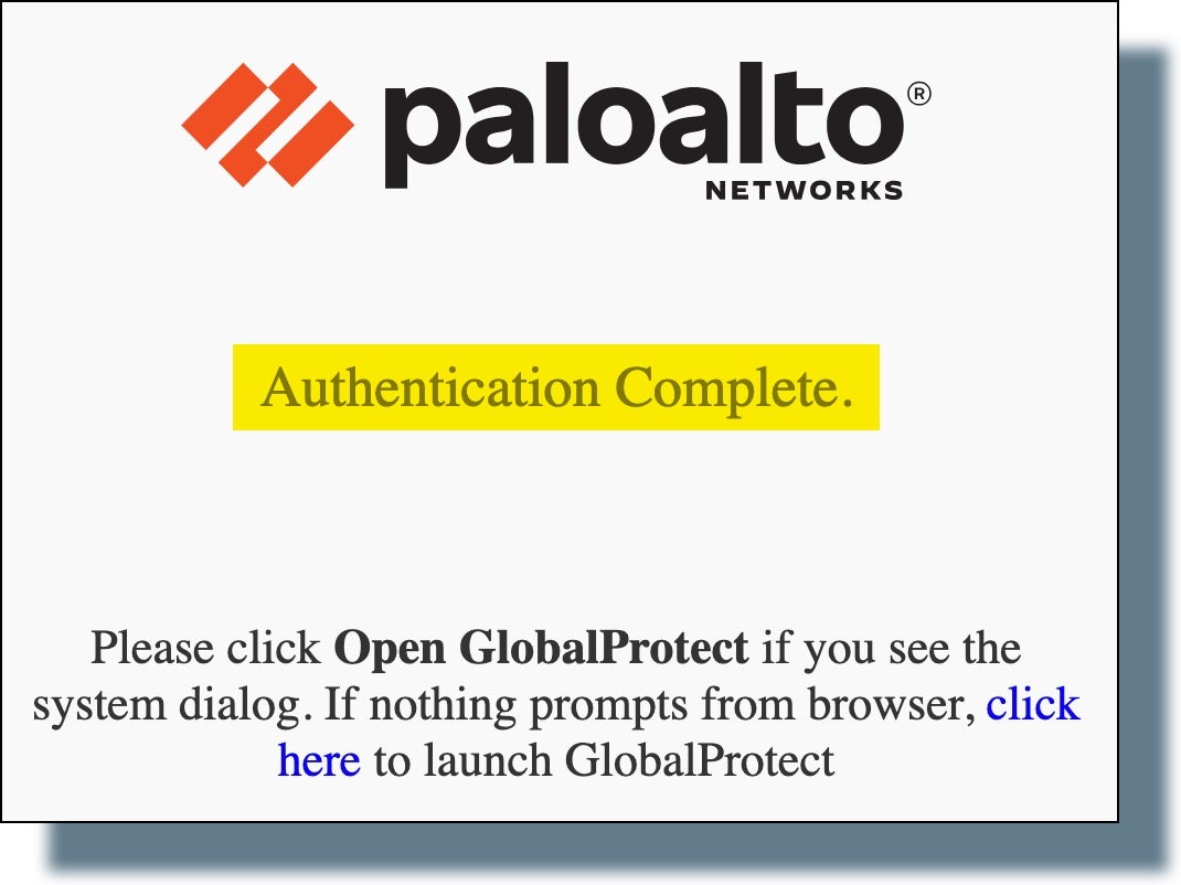 Message browser page that authentication is complete.